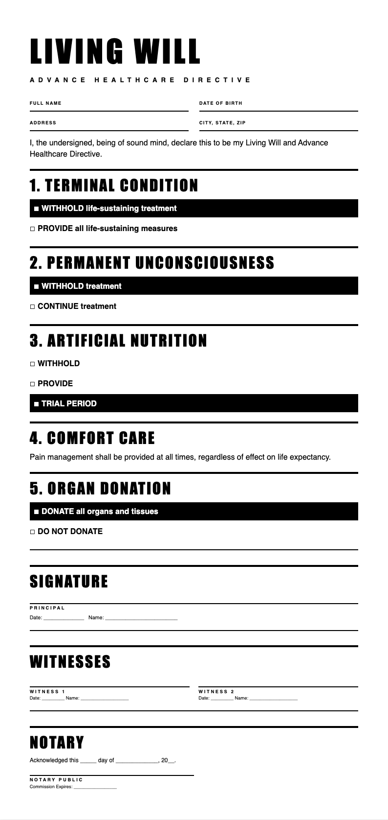 Monochrome Stark living will